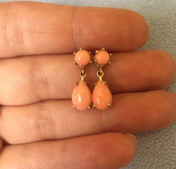 Classic Angel Skin Coral Earrings 14K Solid Gold … - image 2
