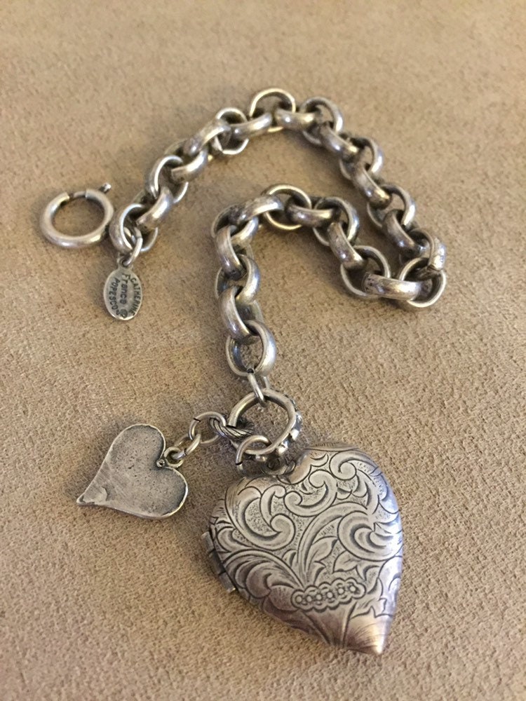 Vintage Catherine Popesco France Heart Locket charm bracelet 