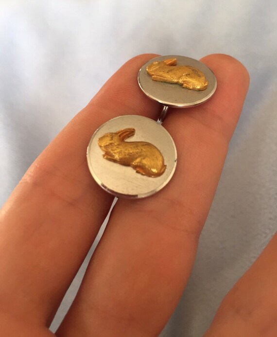 Antique Art Deco Sterling silver Rabbit disk earrings - Gem
