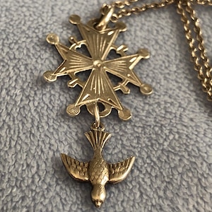 Antique 800 Silver French Double sided Huguenot Cross Pendant Necklace