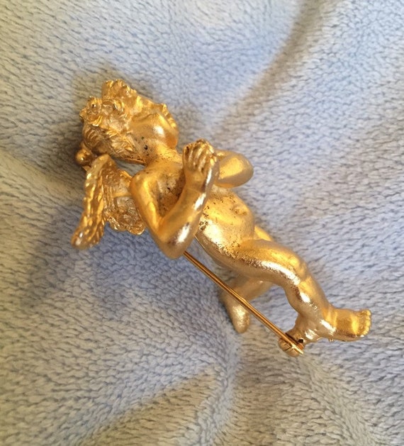 Distressed Matte Gold 3D Cherub Angel Putti Pin L… - image 6