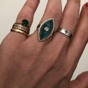 Art Nouveau Antique 14K Gold Green Onyx & Dimond Ring size 6