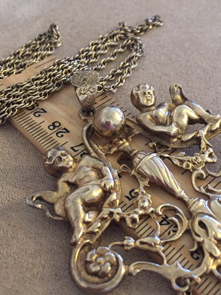 アンティーク アールヌーボー スターリングシルバー ネックレス、天使