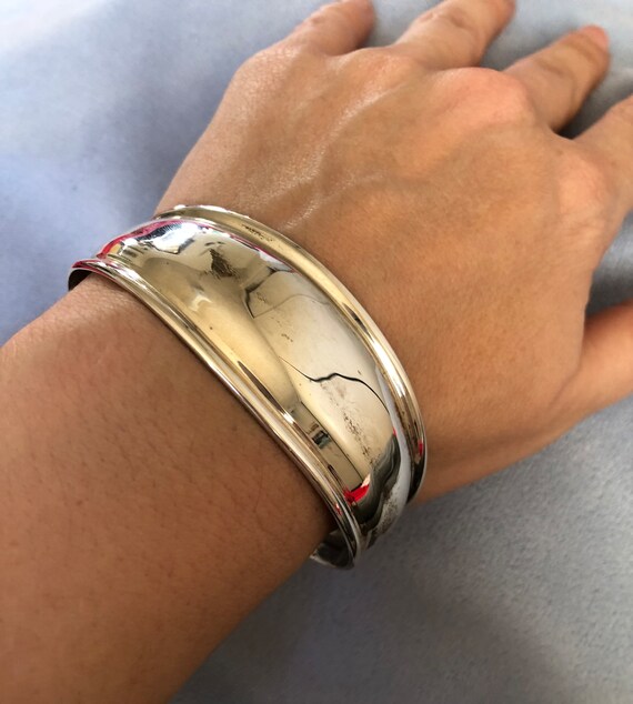 1960 Sterling Silver Plain Solid Cuff Bangle - image 7