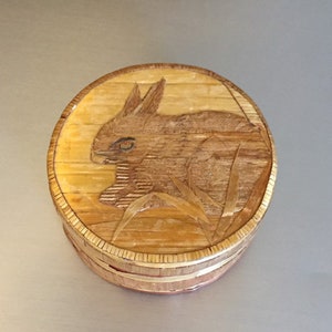 Charming Art Deco Japanese Silk and bamboo Jewelry box trinket box W/Rabbit