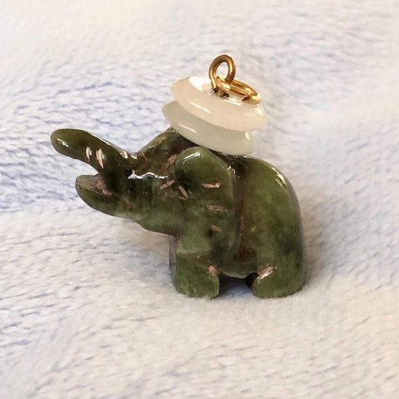 Tiny Double PI Disk Carved jade Elephant Charm Pe… - image 1