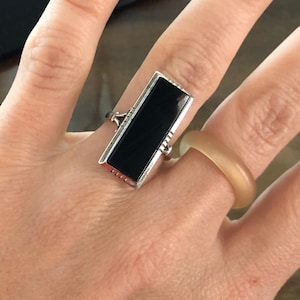 Outstanding Art Deco Onyx Sterling Silver Ring size 6 Beautiful