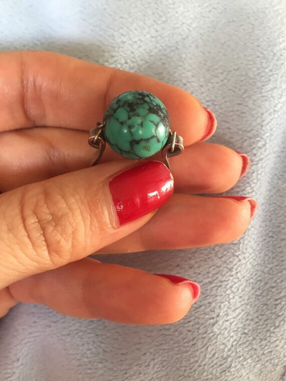 Old sterling silver Large Turquoise Sphere Ring Orb R… - Gem