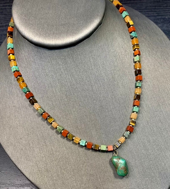 Vintage sterling silver tiny cube Multi Gemstone … - image 9