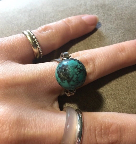 Old sterling silver Large Turquoise Sphere Ring Orb R… - Gem