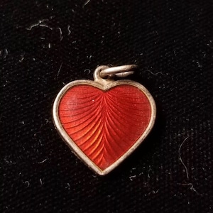 Very Small vintage antique Sterling Silver Red Enamel Volmer Bahner Denmark Heart Charm
