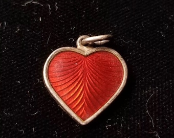 Sehr kleiner Vintage antiker Sterling Silber Roter Emaille Volmer Bahner Dänemark Herz Charm