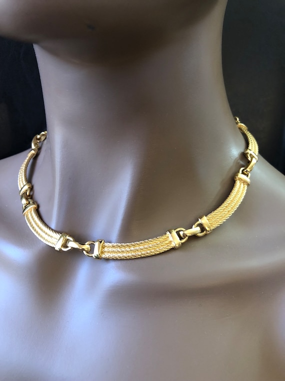 Vintage Christian Dior Gold Plated Necklace Equestrian Rope Links 