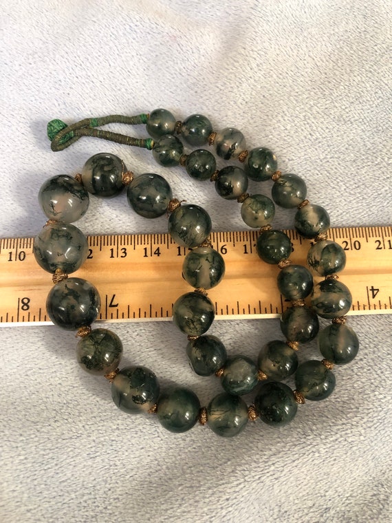 Antique Art Deco Green Moss Agate Graduated Orb N… - image 9