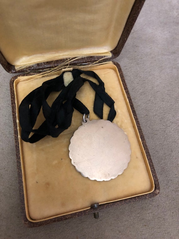 Antique Religious Pendant Large Medal W/Black Sil… - image 2