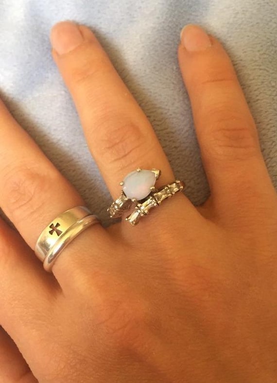 Bague Art Déco En Argent 925 Filigrane Avec Opalite (ou Saphir) - Neuf Sans Boîte