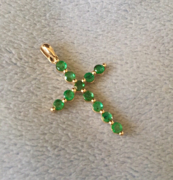 Vintage 14K Gold Emerald Cross Pendant - image 1