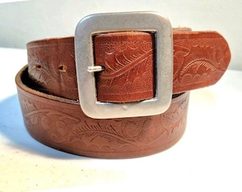 VTG Authentic Ralph Lauren Genuine tooled Leather Brown belt W/Acorn and Ivy pattern size S