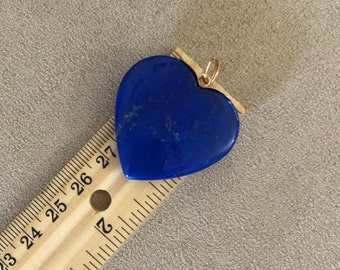 Vintage Beautiful Large Flat Natural Blue Lapis Heart Pendant