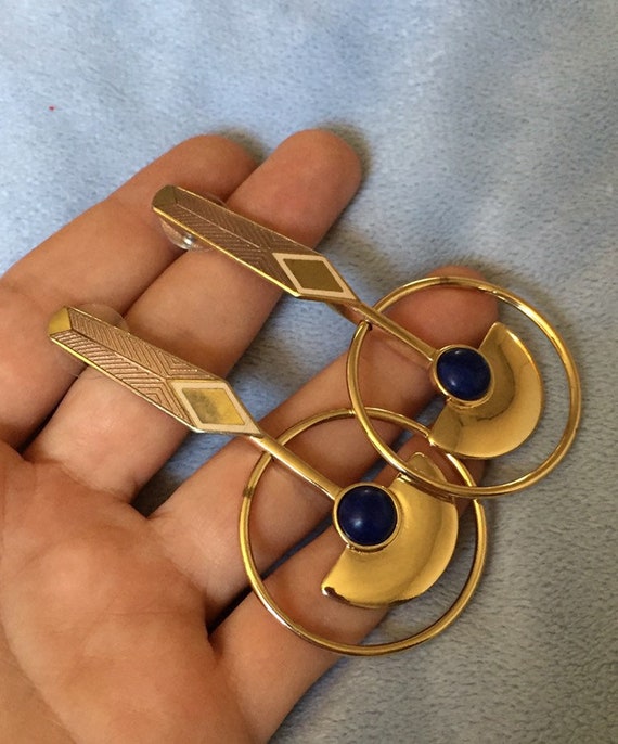 Art Deco style pendulum earrings Geometric pink e… - image 9