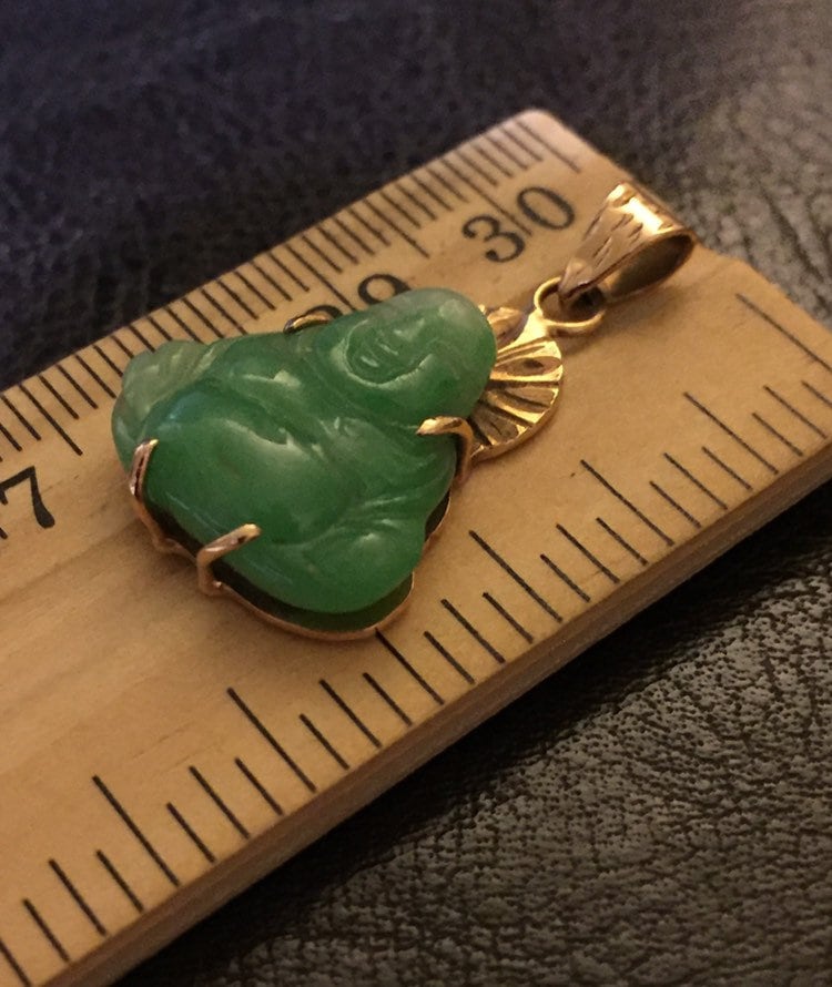 Pendentif Ancien Bouddha En Jade – Or 14K, Collier Chinois Vintage