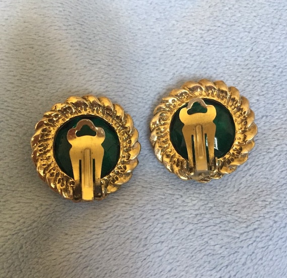 Large Deep Green Glass earrings older vintage cli… - image 2