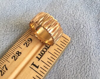 Art Deco Carved Wood 14K Solid Gold Rose Gold Band Pinky Band size 4