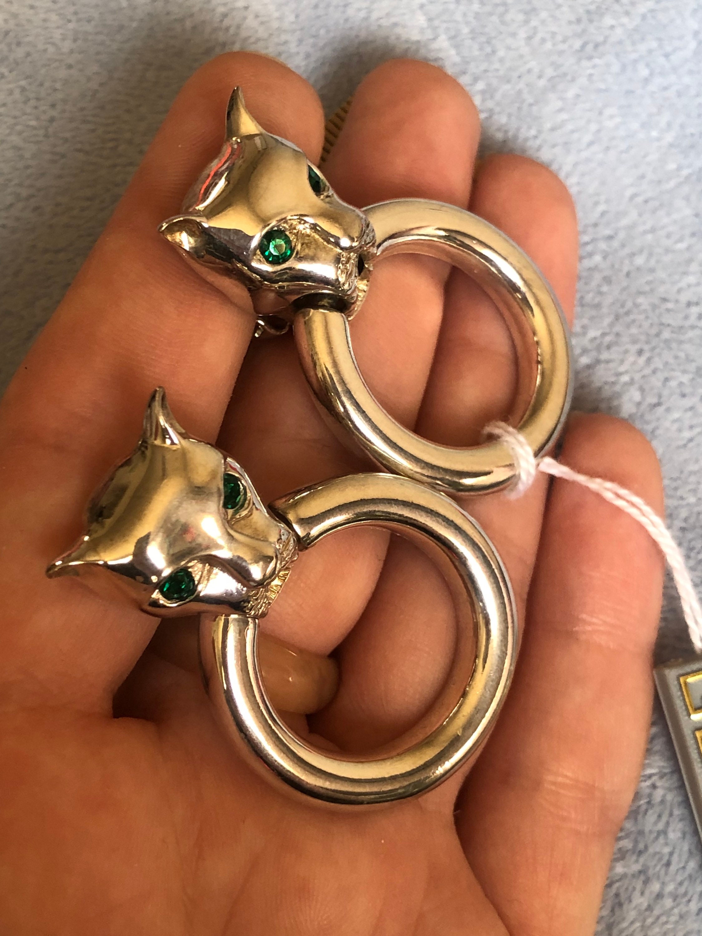 Vintage 1970's Givenchy Jaguar Panther Silver Tone Hoop
