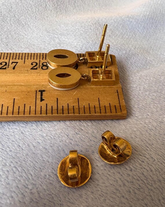 Antique 14K Solid Gold Dangle Stud Gemstone inlay… - image 6