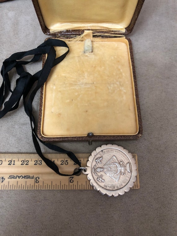 Antique Religious Pendant Large Medal W/Black Sil… - image 4