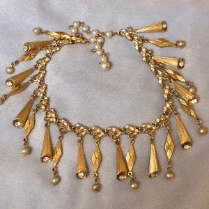 Vintage 1940 Crystal Cone Glass Pearls Harlequin Charm Necklace 16”
