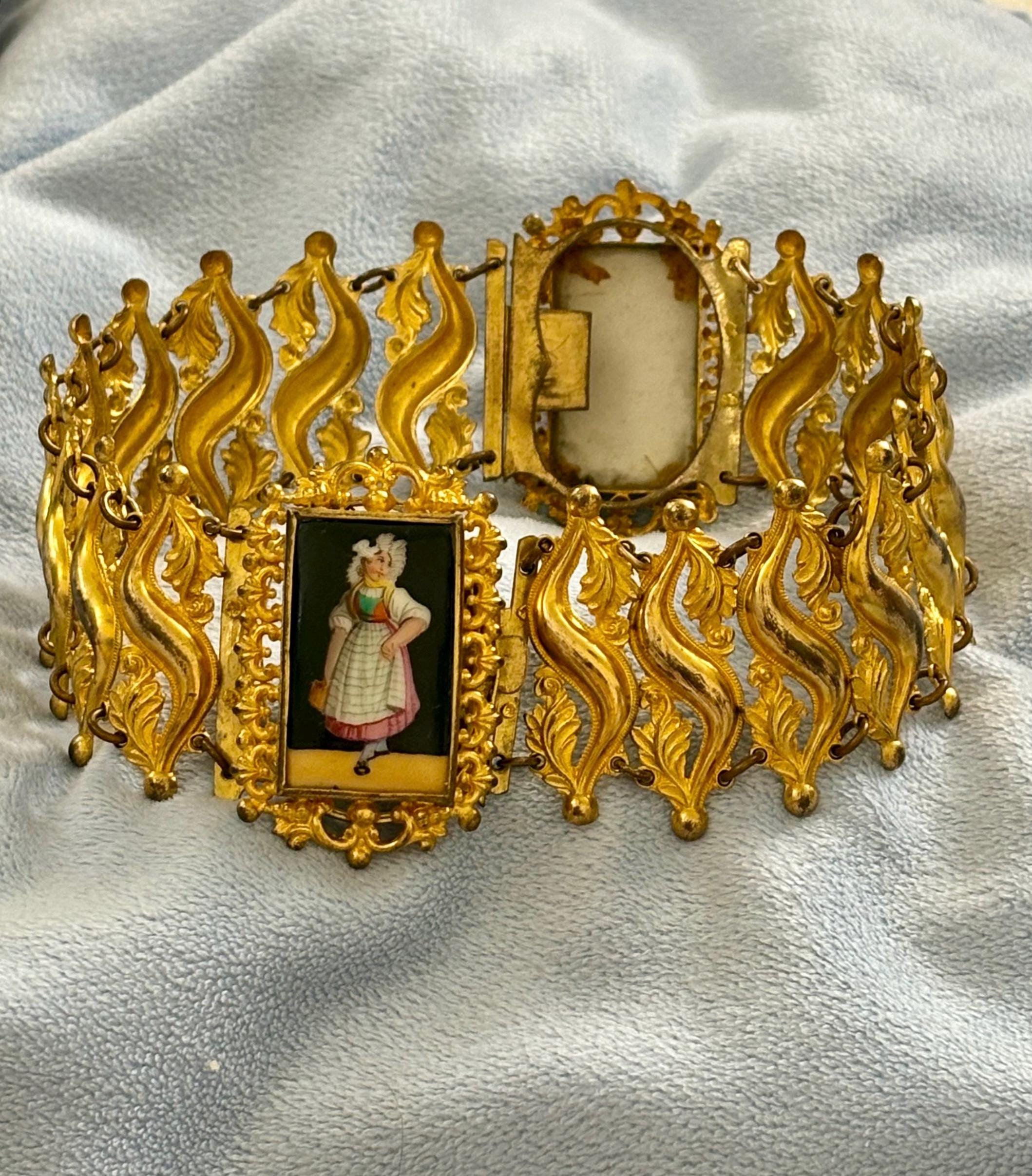 Antique 1830 Georgian Pinchbeck Hand-painted Portrait Collar