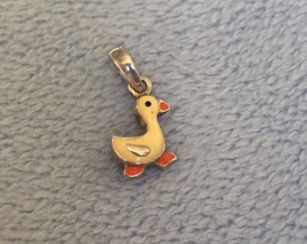Vintage from 1970’s Super tiny Double sided Sterling silver Duckling Baby Duck enamel charm