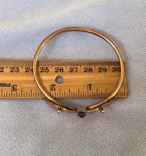 Victorian interlocking Floral Bangle W/Garnet Gem… - image 9