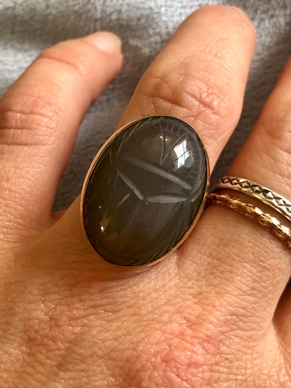 Art Deco Translucent Gray Lavender Chalcedony Car… - image 3