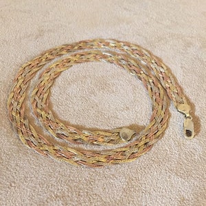 Vintage driekleurige Sterling zilveren visgraatketting Gevlochten geweven magere kettingen 20 inch