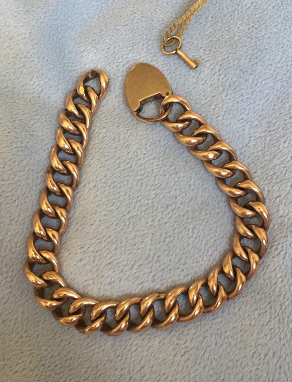 Victorian Rose Gold Heart Padlock Charm bracelet … - image 4