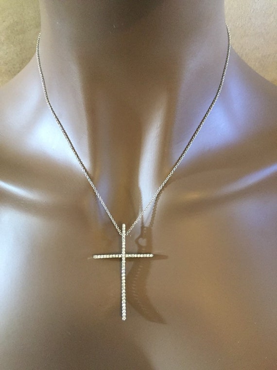 Vintage Large Skinny Metal Cross Rhinestones neck… - image 4