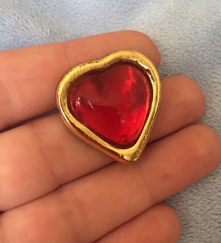 Gorgeous YSL Yves Saint Laurent Red Heart Pin Brooch - Etsy