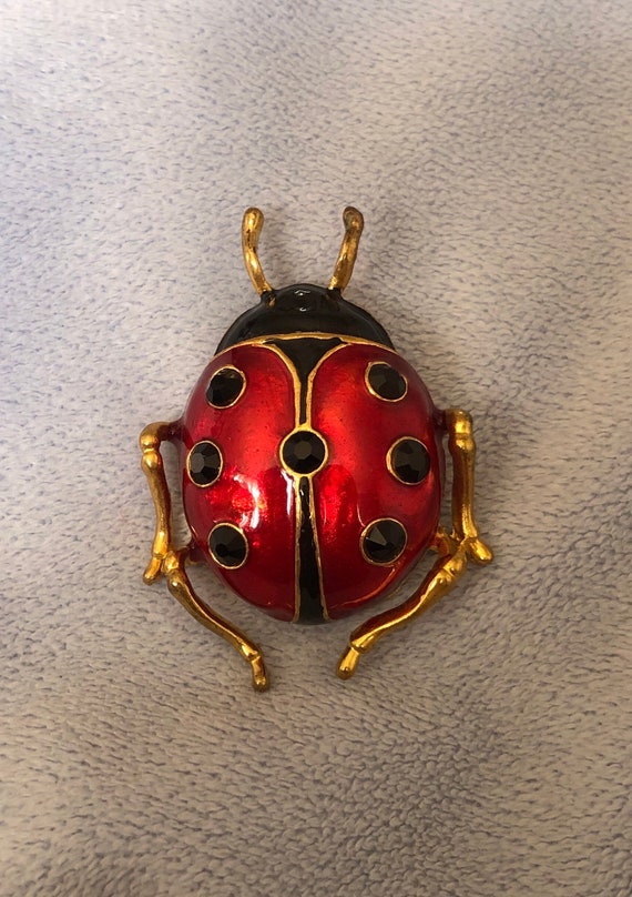 Vintage Signed RMN 3D Large Red Ladybug Enamel Br… - image 3