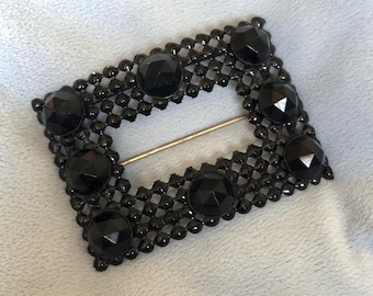 Spilla grande Art Deco Black Jet per fascia