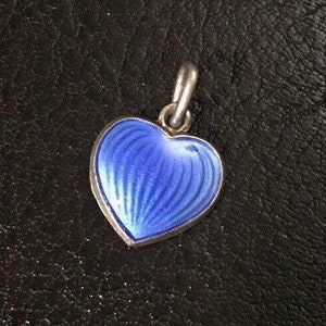 Very small vintage antique Sterling Silver Blue Enamel Heart Charm OPRO