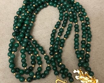 Vintage Alva Museum Smithsonian Green Jade 3 Strand Necklace W
