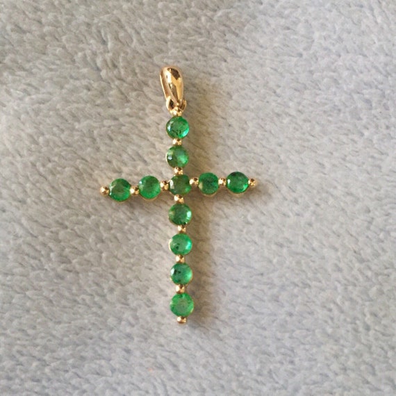 Vintage 14K Gold Emerald Cross Pendant - image 7