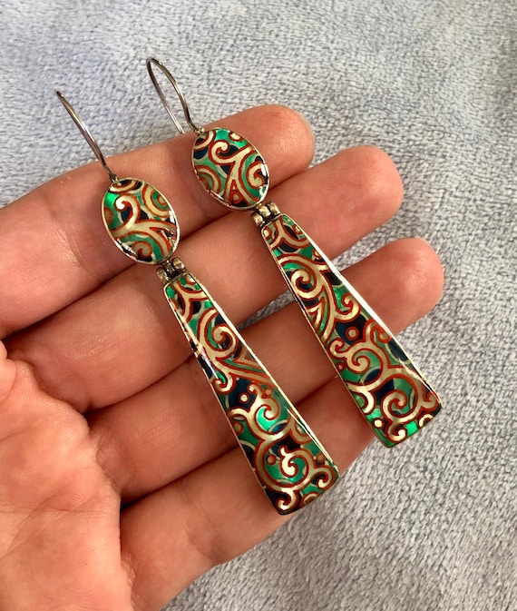 Orecchini A Cerchio Grandi Argento 925 Con Gancio Paisley, Stile Paisley, Fatti A Mano