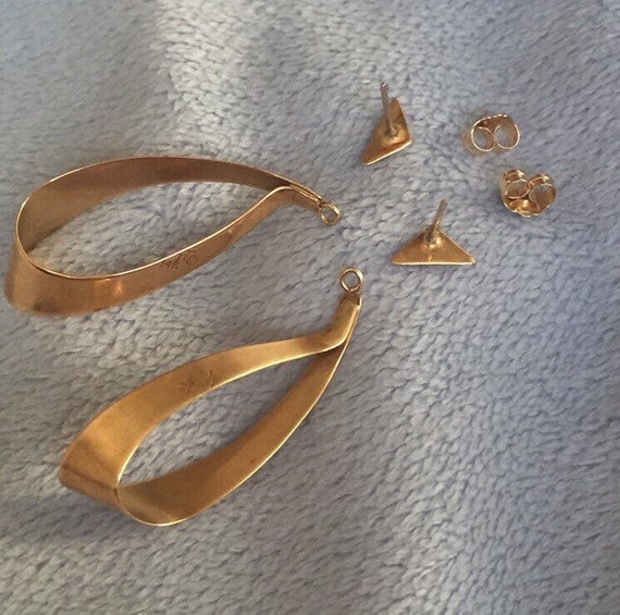 Vintage 14K Gold 1970's free form Drop hoop earrin