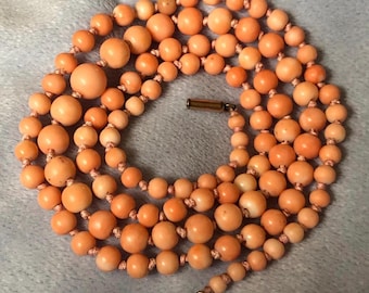 Antique Graduated Angel skin Coral Necklace W/interlocking Barrel Clasp