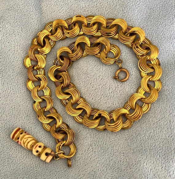 Rare Solid Brass Stacked Coiled Pocket Watch Chai… - image 1