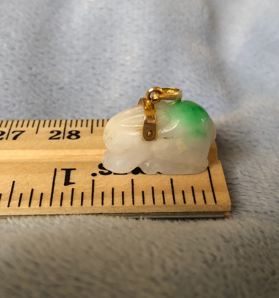 14K Gold Apple Green Carved Rabbit Jade Pendant