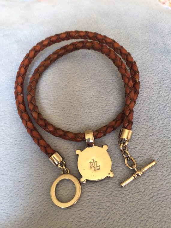 Ralph Lauren Brown leather choker with Charm RLL … - image 3
